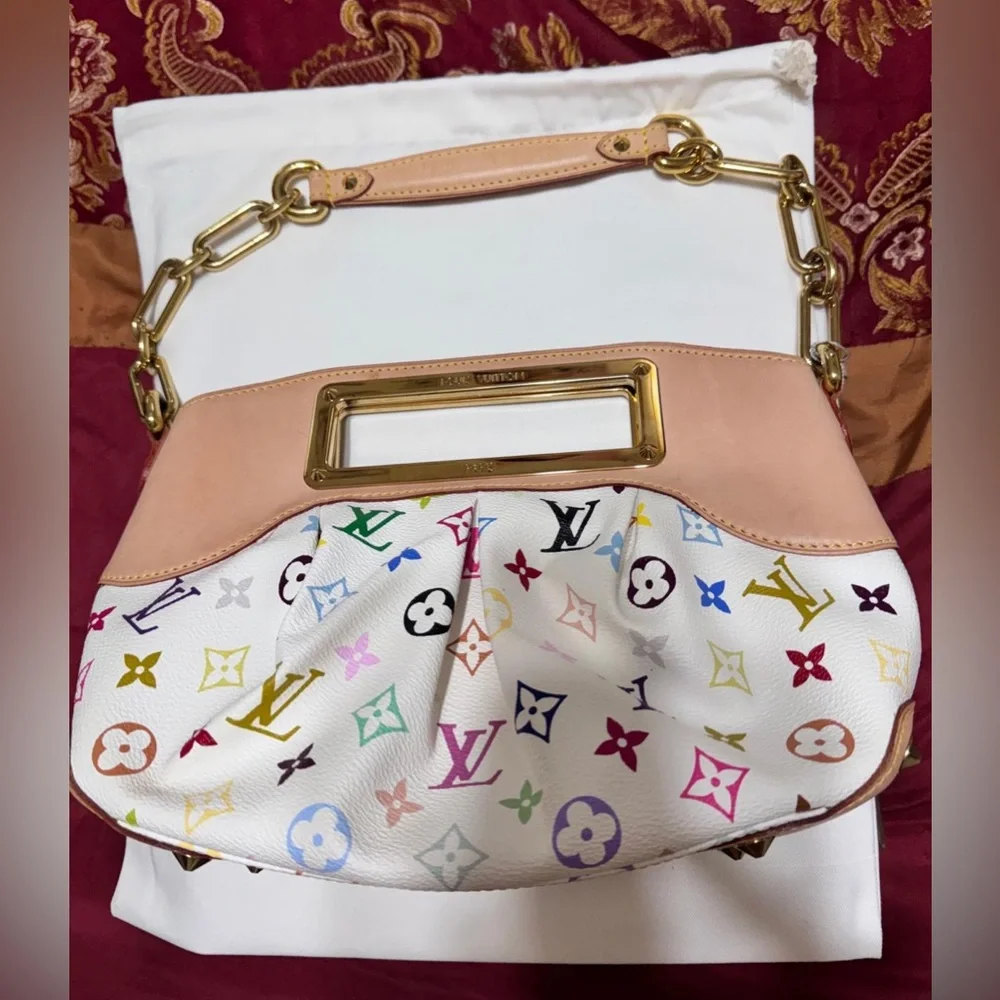 Louis Vuitton Multicolor MM White Monogram Satchel Gold Chain Medium Bag ✨ - Picture 15 of 16